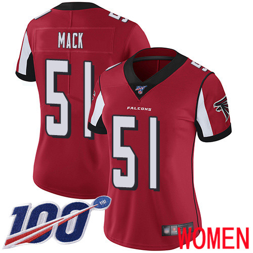 Atlanta Falcons Limited Red Women Alex Mack Home Jersey NFL Football #51 100th Season Vapor Untouchable